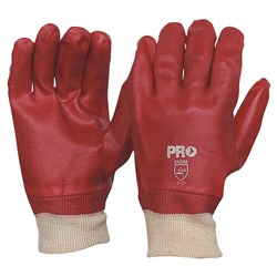 27Cm Red Pvc / Knit Wrist Gloves Large