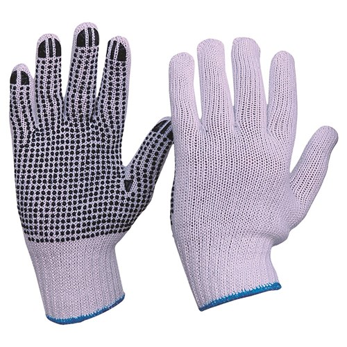 Knitted Poly/Cotton With PVC Dots Gloves Mens Size