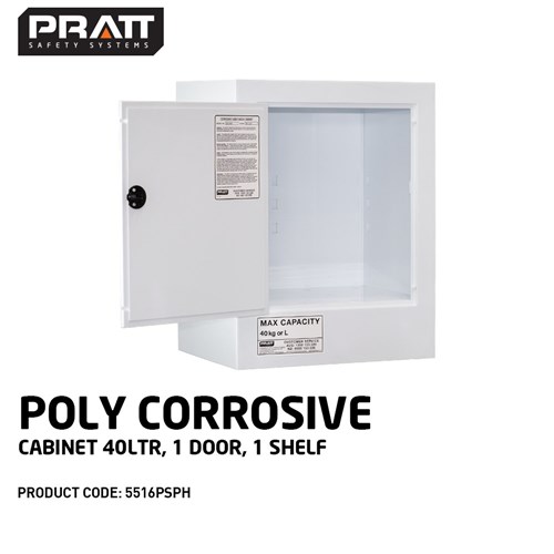 Corrosive Substance Storage Cabinet: Polypropylene - 40L - 1 Door - 1 Shelf