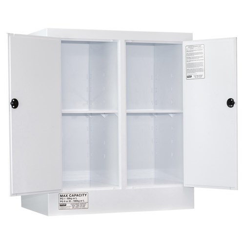 CORROSIVE SUBSTANCE STORAGE CABINET: POLYPROPYLENE - 160L - 2 DOORS - 4 SHELVES