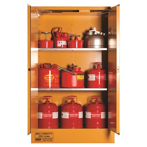 FLAMMABLE LIQUID STORAGE CABINET: 250L - 2 DOORS - 3 SHELVES