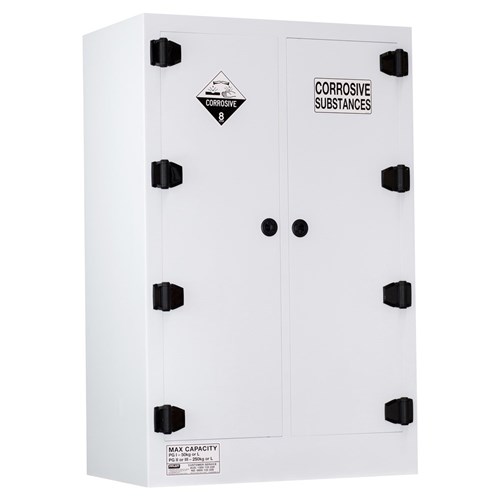 CORROSIVE SUBSTANCE STORAGE CABINET: POLYPROPYLENE - 250L - 2 DOORS - 6 SHELVES