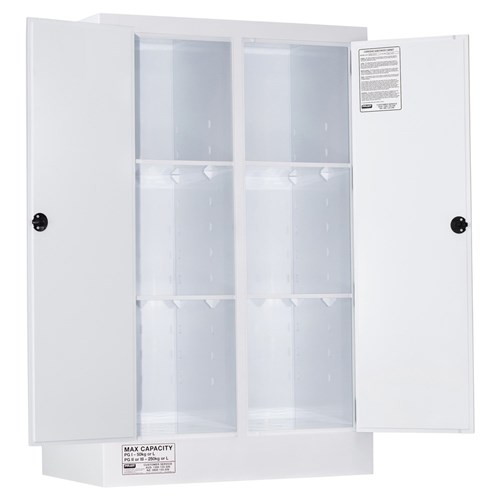 CORROSIVE SUBSTANCE STORAGE CABINET: POLYPROPYLENE - 250L - 2 DOORS - 6 SHELVES