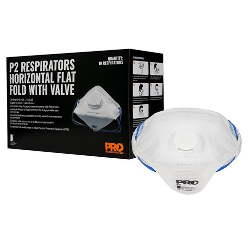 Horizontal Flat Fold P2 Respirator With Valve Box Of 10