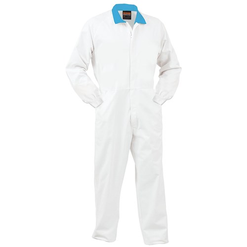 Smartzone Overall 240Gsm Polycotton Zip White With Blue Collar (Fonpcmwsz)