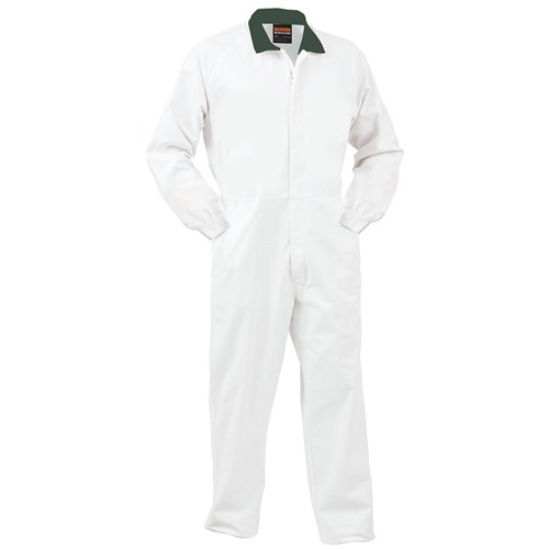 Smartzone Overall 240Gsm Polycotton Zip White With Green Collar (Fonpcmwsz)