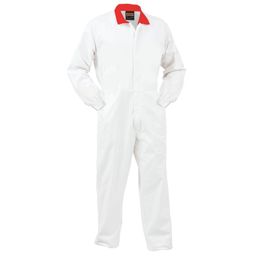 Smartzone Overall 240Gsm Polycotton Zip White With Red Collar (Fonpcmwsz)